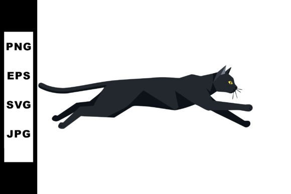 Black Cat Running in Profile Vector Illu: Capturing Feline Agility in Design