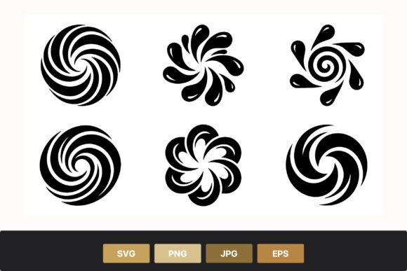 Black White Swirl Shape Vector Set: Dynamic Motion in Design