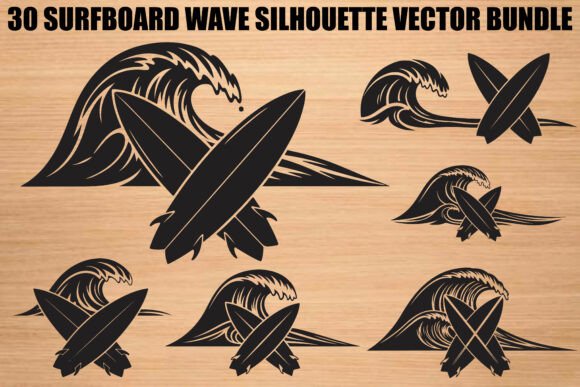 Capture Coastal Energy: The Surfboard Wave Silhouette Bundle