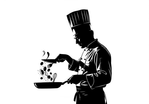 Capturing Culinary Motion: Silhouette of Chef Tossing Food in Pan