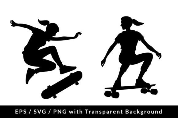 Dynamic Female Skater Silhouette: Vector Files for Motion Design