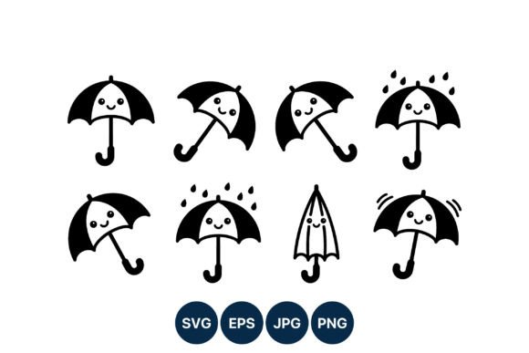 Infuse Charm into Any Project with Kawaii Happy Umbrella Icons