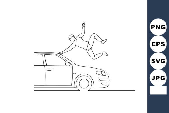 Man Falling from Car Roof Outline Vector: Motion in Minimalism
