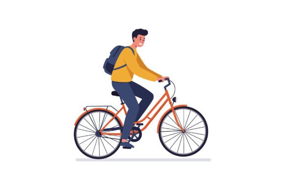 Person Riding a Bicycle: A Dynamic Flat Style Asset