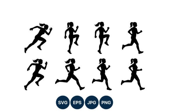 Running Female Silhouette Vector Set for Dynamic Design