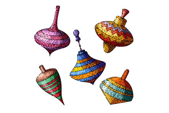 Spinning Top Set Sketch Hand Drawn Vecto: A Creative Asset