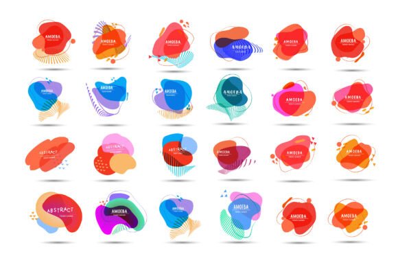 Vibrant Visuals: Set of Liquid Color Abstract Geometric